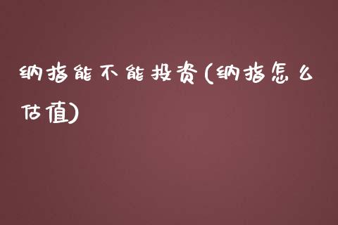 纳指能不能投资(纳指怎么估值)_https://www.cnlz365.com_股指期货直播间_第1张